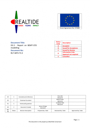 D3.3 Report on BEMT- CFD modelling of the Sabella D1X turbine