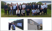 Ushant visit photo montage, top group photo, bottom left and right photos of Sabella power management building